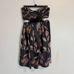 Vera Wang Lavender Silk Strapless Dress silk linen embellished belt floral SZ 4